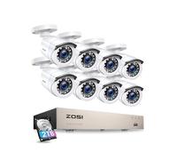 ZOSI 8CH 5MP Lite H.265+ DVR avec Disque Dur de 2To 8 Caméras de Surveillance Extérieure IP66 1080p 24 m Vision Nocturne Détection de Mouvement et Alerte Instantanée App Gratuite