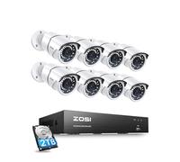 ZOSI Kit vidéosurveillance 8CH H.265+ 5MP PoE – 8 caméras IP extérieures, 2TB