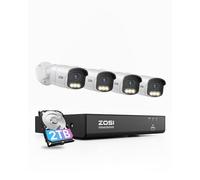 ZOSI AuroraLux Kit Caméra Surveillance Extérieure PoE, 8CH 4K PoE NVR 2TB HDD, 4 Caméra Sécurité 5MP, Détection IA Grande Ouverture F1.0 Super Capteur 1/1,79", Vrai Vision Nocturne Couleur, C186A