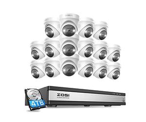 ZOSI C225 4K Outdoor Surveillance Caméra Set, 16X 8MP IP Outdoor PoE Camera Surveillance avec Audio 2 Voies et NVR 16CH 4 To avec Détection Intelligente de Personne, Alarme Projecteur, Vision Nocturne