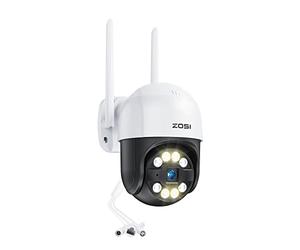 ZOSI C289 PTZ Plug-in Caméra de Surveillance WiFi Pan 355°& Tilt 140° | Alarme Sonore et Lumineuse, Vision Nocturne Couleur, Audio Bidirectionnel, Détection de Véhicule, Accès à Distance