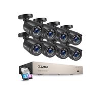 ZOSI Kit Caméra de Surveillance 1080p 8CH 5MP Lite DVR avec 2TB HDD 8X Caméra