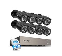 ZOSI Kit Caméra de Surveillance 1080p, 8CH 5MP Lite DVR avec 2TB HDD, 8X Caméra de Surveillance 2MP, Vision Nocturne 80ft, Alerte Instantanée
