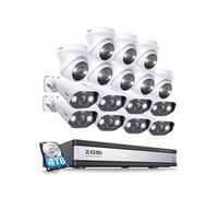 ZOSI Kit Caméra de Surveillance NVR PoE Extensible à 32CH 4TB HDD, 16 pcs 8MP Caméra Extérieure, Détection de Personne/Véhicule, Audio Bidirectionnelle