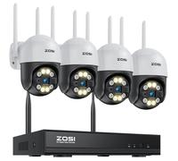 ZOSI Kit Caméra de Surveillance WiFi Extérieur 3MP, 4 Caméras IP Dôme PT 355°/140°, Audio Bidirectionnel, Détection de Personnes