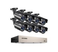 ZOSI Kit de Sécurité Extérieur H.265+ avec 8 Caméras 1080P, Étanche IP66, Vision Nocturne, Détection Intelligente Personne/Véhicule, Alertes Instantanées, DVR 5MP Lite (Disque Dur Non Inclus)