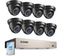 ZOSI Kit Vidéo Surveillance 1080P 8CH DVR 500GB + 8 Caméras Dôme Intérieur/Extérieur Filaires, Détection Intelligente, Vision 24m