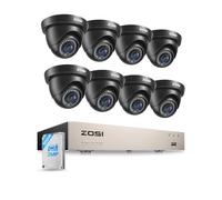ZOSI Kit Vidéo Surveillance 1080P 8CH DVR 500GB + 8 Caméras Dôme Intérieur/Extérieur Filaires, Détection Intelligente, Vision 24m