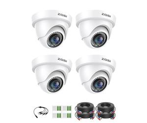 ZOSI Lot de 4 caméras de sécurité HD 1080p 2.0 MP - Vision Nocturne de 24 m - pour intérieur et extérieur - pour système DVR analogique 1080p/5MP/4K HD-TVI