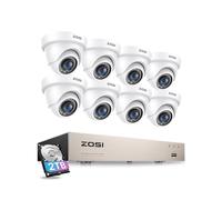 ZOSI Outdoor 1080P Caméra de Surveillance Kit 8CH H.265+ DVR avec 8 2MP Dôme Système de Caméra Vidéo pour Intérieur et Extérieur, 2To Disque Dur, 24M IR Vision Nocturne