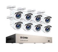 ZOSI Système de caméra de sécurité à domicile 2MP, résolution HD 1080P, vision nocturne jusqu'à 80 pieds, 8CH DVR avec 8 caméras, Aucun