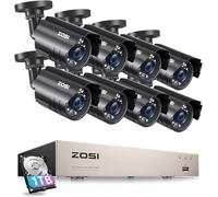 ZOSI Vidéosurveillance 3K Lite 8CH DVR H.265+ 1To, 8 Caméras 1080p Métal IP66 Vision Nocturne 24m, Détection IA Personnes/Véhicules avec Alertes Push, Enregistrement 24/7 Intérieur/Extérieur