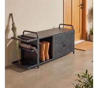 Zounghy Meuble à Chaussures en métal, Banc à Chaussures avec Rangement, Porte-parapluies latéral, Compartiment pour Bottes et Portes ajourées, pour entrée et extérieur