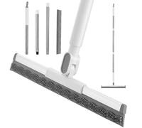 Zourglow Raclette de Sol 40 cm Double Face avec Manche Réglable | Balai Raclette avec Brosse en Caoutchouc, Manche 80-115 cm, Lame de Rechange et Support Mural, pour Salle de Bain, Carrelage