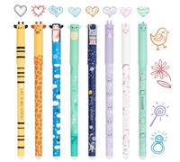 Zouwel Stylos Effaçables, Lot de 8 Stylos à Gel Effaçables avec Dessins d'Animaux, Pointe de 0,5 mm Stylo à Bille Effaçable pour Fournitures de Bureau et d'École (Plusieurs Couleurs)