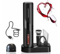 ZOYIDOUX Tire Bouchon Électrique rechargeable 7 en 1 Coffret Cadeau,Ouvre Bouteille avec socle,Coupe-capsule,Aérateur de Vin,Bouchon en silicone sous vide,Bouchons à Champagne,Câble USB