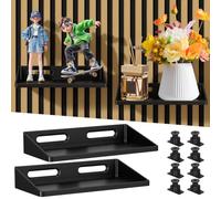Zoyomax Lot de 2 étagères pour panneau acoustique, étagère murale sans perçage avec 8 vis, panneaux acoustiques noirs, accessoires pour plantes/fleurs et articles de décoration (20 x 10 cm)