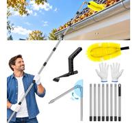 Zoyomax Nettoyeur de gouttière 4M avec manche télescopique en acier | Nettoyeur de gouttières avec tête pivotante à 180° et brosse remplaçable, brosse de gouttière pour gouttières et jardins