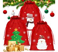 ZPQAODI 3 Pièces Sac pere Noel, Hotte pere Noel, Sac Cadeau noell Tissu, Sac de Noël, Sac Noell Tissu Sacc Noell, Sacc Cadeau Noël Réutilisable pour Emballage Cadeau, Noël, Santa Claus, Rouge 40x50cm