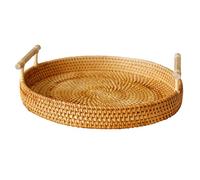 ZPSHYD Plateau Tissé Rond Polyvalent avec Poignées - Panier à Pain, Fruits, Collations Et Pique-Nique en Rotin la Main pour Le Stockage Les Repas Plein Air élégants !(28cm Height 4cm)