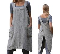 ZQFFB Pinafore Tablier croisé dans le dos pour femme avec poches, tablier japonais pour le travail, le jardinage, la cuisine, la peinture, la pâtisserie