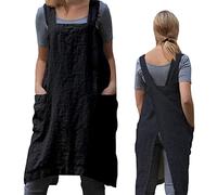 ZQFFB Pinafore Tablier croisé dans le dos pour femme avec poches, tablier japonais pour le travail, le jardinage, la cuisine, la peinture, la pâtisserie, Noir , S