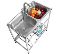 ZQFHSX Ensemble de Cuisine Utilitaire autoportant avec évier à 2 bacs en Acier Inoxydable, étagère de Rangement et Robinet d'eau Chaude et Froide, idéal pour buanderie, Jardin, Garage, in