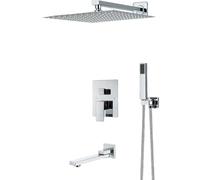 ZQFHSX Ensemble de robinets de douche pour salle de bain à montage mural, cascade, système chromé dissimulé, robinet mitigeur à 3 voies pivotant de 30,5 cm
