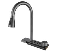 ZQFHSX Ensemble Robinet de Cuisine Cascade extractible Noir-Gris à Affichage numérique avec Del intégrée et évier Multifonction à Une cuve