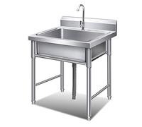 ZQFHSX Évier de Cuisine extérieure, cuve Unique en Acier Inoxydable 304 avec Robinet et Support pour buanderie ou Garage, argenté, 50 x 60 cm (19,6 x 23,6 po), kit Utilitaire Tout-en-Un