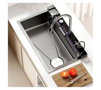 ZQFHSX Évier de Cuisine Multifonctionnel avec Robinet extractible, Lave-Tasses, Robinet d'eau Potable et kit de vidange, évier Cascade pour Camping-Car, Grand évier de Ferme à Une cuve (n