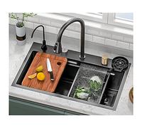 ZQFHSX Évier de Cuisine Multifonctionnel Noir et Gris, avec Robinet Cascade, rondelle de Filtration et Bouton de vidange, en Acier Inoxydable 304, Grand bac Unique (Dimensions : 68 x 46 x