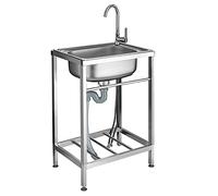 ZQFHSX Évier de Cuisine Professionnel pour Restaurant, sur Pied, en Acier Inoxydable, à Une cuve, avec Robinet, égouttoir et étagère de Rangement. Convient pour Une Utilisation intérieure