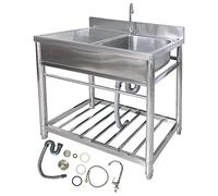 ZQFHSX Évier Professionnel de Restaurant, évier Utilitaire extérieur en Acier Inoxydable à Une cuve avec égouttoir et Robinet, idéal pour Bar, Cuisine, hôtel, Garage, buanderie, 100 cm.