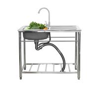 ZQFHSX Évier Simple autoportant en Acier Inoxydable, Ensemble évier de Cuisine Professionnel avec Robinet et égouttoir, lavabo et étagères de Rangement pour Plan de Travail, utilisable en