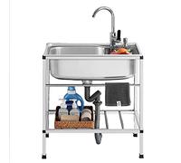 ZQFHSX Évier Utilitaire extérieur en Acier Inoxydable à Une cuve, avec étagère de Rangement, Robinet et lavabo, idéal pour la Cuisine, la buanderie et Le Garage. Convient aux Restaurants,