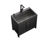 ZQFHSX Évier Utilitaire sur Pied avec Robinet d'eau Chaude et Froide, étagères de Rangement, pour Cuisine, Salle de Bain, Restaurant, Ferme, buanderie, intérieur et extérieur, Noir. (Dime