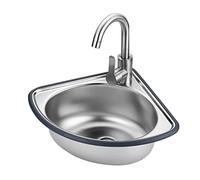 ZQFHSX Lavabo d'angle Mural pour Salle de Bain, cuve Unique en Acier Inoxydable, avec égouttoir, Robinet et Protection de Rebord. Convient pour Une Utilisation intérieure et extérieure, g