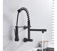 ZQFHSX Robinet d'évier de Cuisine pour Bar, Ferme ou Commerce, Robinet en Laiton Noir/Chrome, Robinet à Un Seul Bec verseur d'eau Froide, Robinet Mural à Double Bec pivotant à Ressort (Ne