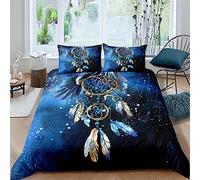 ZQMHCY Housse de Couette 140x200 Attrape-Rêves Bleu Housse de Couette Microfibre Douce Respirante Parure de Lit 3 Pièces, 1 Housse Couette 140x200 cm avec Fermetureéclair + 2 Taies d'oreiller 50x75cm