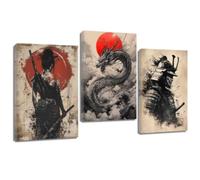 ZQQART Lot de 3 impressions sur toile de peintures de samouraï japonais, geisha samouraï (marron, 30,5 x 40,6 x 7,6 cm)