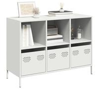 ZQQLVOO Buffet blanc 101,5 x 39 x 73,5 cm en acier laminé à froid avec tiroirs et compartiments ouverts pour beaucoup d'espace de rangement, structure robuste, pieds en métal, facile d'entretien