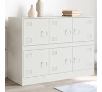 ZQQLVOO Buffet blanc 99 x 39 x 73 cm avec cadre en acier et 6 poignées - Espace de rangement robuste pour le salon et le bureau, acier laminé à froid pour une grande résistance et une surface facile