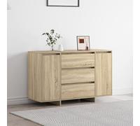 ZQQLVOO Buffet contemporain en chêne Sonoma 120 x 41 x 75 cm en bois avec 3 tiroirs et étagères pour salle à manger, rangement, meubles