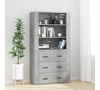 ZQQLVOO Buffet haut en bois gris béton - Meuble de rangement avec montage mural pour salon - Durable et élégant