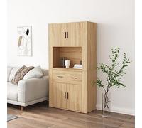 ZQQLVOO Buffet haut en chêne Sonoma - Meuble de rangement mural - Avec surface lisse - Pour l'organisation et le rangement du salon
