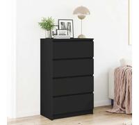 ZQQLVOO Buffet noir - 60 x 35 x 98,5 cm - En bois - Avec 4 tiroirs - Minimaliste - Meuble de rangement latéral multifonction et stable