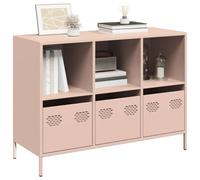 ZQQLVOO Buffet rose 101,5 x 39 x 73,5 cm en acier laminé à froid avec tiroirs et compartiments ouverts pour un rangement polyvalent, solution de rangement, pieds métalliques robustes et facile