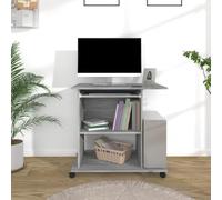 ZQQLVOO Bureau gris Sonoma 80 x 50 x 75 cm en bois avec clavier extensible et compartiment pour processeur, poste de travail compact avec roulettes et deux étagères pour organisation du bureau