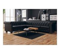 ZQQLVOO Canapé d'angle Chesterfield 6 places en cuir synthétique noir aspect cuir structure en bois canapé de salon confortable élégant durable facile d'entretien résistant aux taches robuste